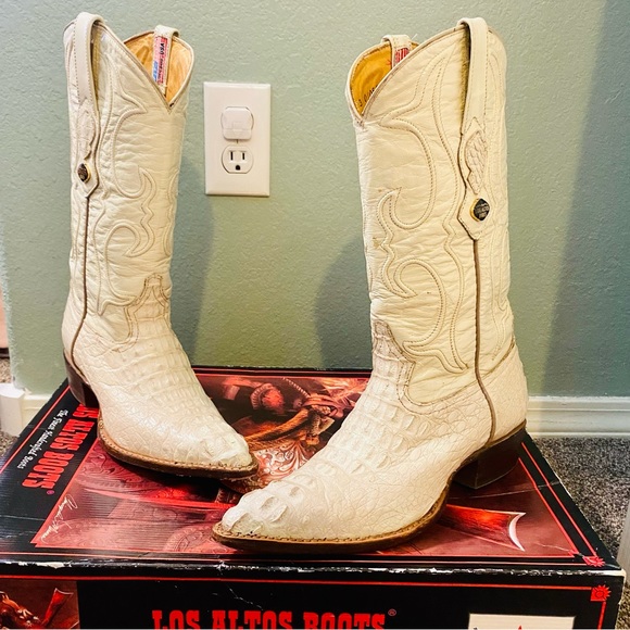 EUC Winter White Hornback Caiman/Leather Los Altos Cowgirl Boots - Picture 12 of 17